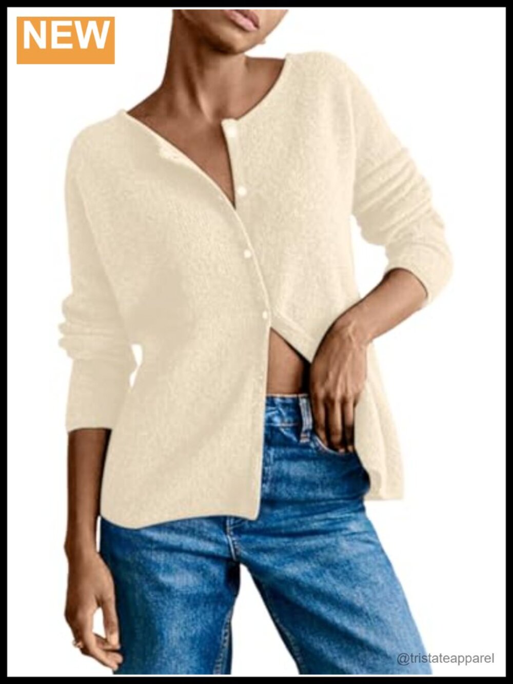 Women's Knit Cardigan Lightweight Button Down Long Sleeve Crew Neck Solid